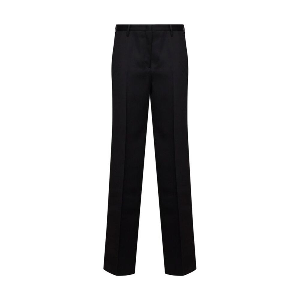 Fendi Women Black Grain De Poudre Wool Regular-Fit Trousers